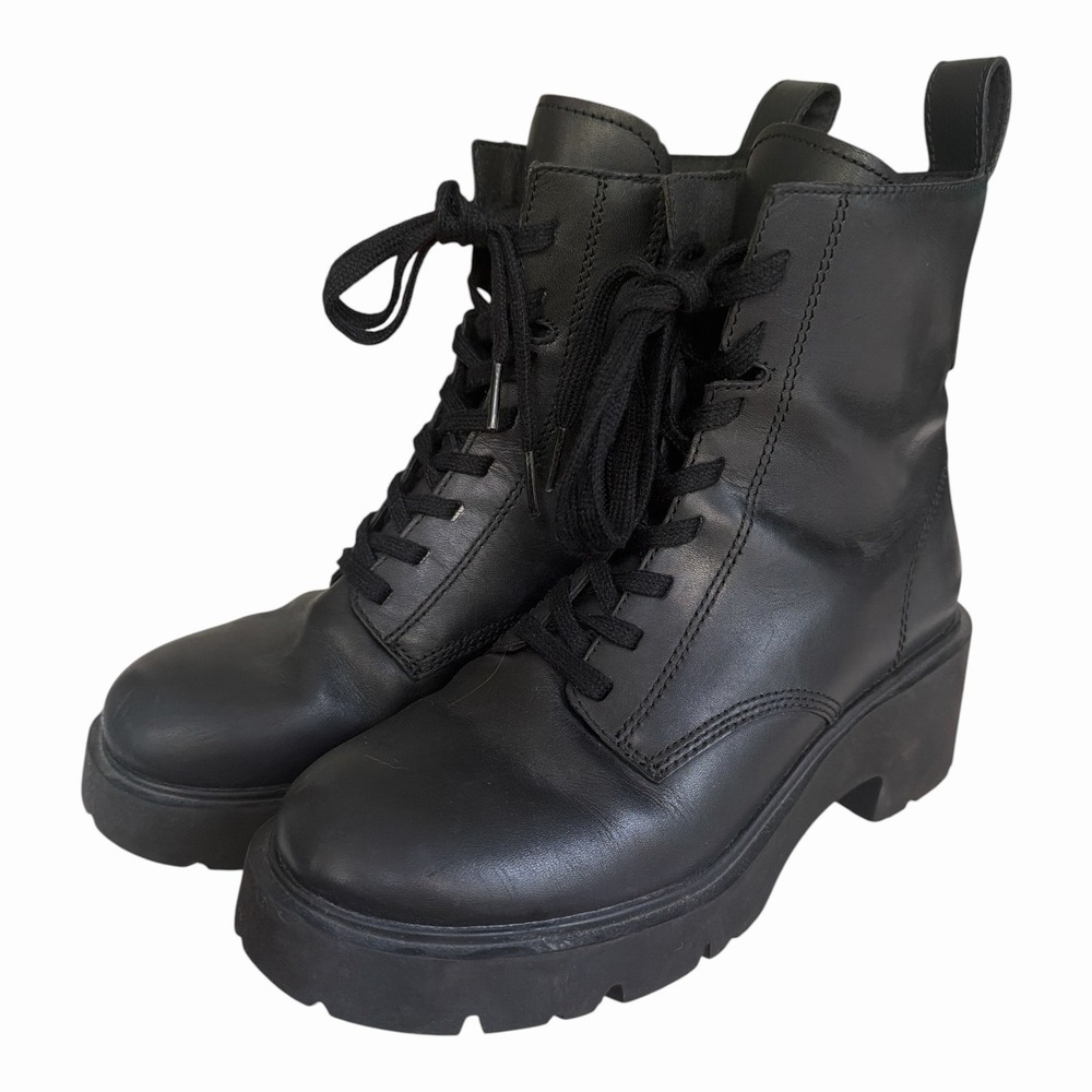 Camper Milah Black Leather Lace Up Ankle Combat Platform Boots K400577-001 Sz 38
